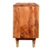 Handcrafted Wooden TV Console with Live Edge Shutter Door Cabinets, Brown
