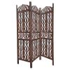 Decorative 3 Panel Mango Wood Screen with Abstract Carvings, Brown