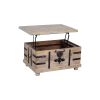 Farmhouse Mango Wood Lift Top Storage Coffee Table with Metal Inlays, Brown and Black