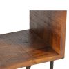 22 Inch Industrial Style Cube Shape Wooden Nightstand with Rough Sawn Texture,Brown