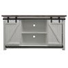 69 Inch Wooden Media Console with Barn Style Sliding Door, Brown and White