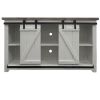 69 Inch Wooden Media Console with Barn Style Sliding Door, Brown and White