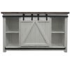 69 Inch Wooden Media Console with Barn Style Sliding Door, Brown and White