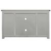 69 Inch Wooden Media Console with Barn Style Sliding Door, Brown and White