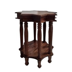 22 Inch French Design Handcrafted Mango Wood Side Table with Star Shape, Brown