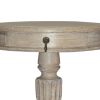 21 Inch Handcrafted Mango Wood Side Table with Drawer, Classic Pedestal Base and Round Top, Rustic Gray