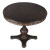 42 Inch Handcrafted Round Mango Wood Dining Table, Subtle Rivet Accents, Turned Pedestal Base, Dark Brown
