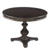 42 Inch Handcrafted Round Mango Wood Dining Table, Subtle Rivet Accents, Turned Pedestal Base, Dark Brown