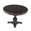 42 Inch Handcrafted Round Mango Wood Dining Table, Subtle Rivet Accents, Turned Pedestal Base, Dark Brown
