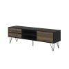 60 Inch Wood and Metal 1 Door TV Entertainment Stand with 2 Drawers, Brown and Black