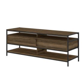 58 Inch Wood and Metal Entertainmnet TV Stand with 2 Drawers, Brown and Black