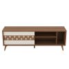 63 Inch Door Wooden Entertainment TV Stand with 3 Open Compartments, Brown