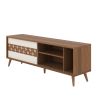 63 Inch Door Wooden Entertainment TV Stand with 3 Open Compartments, Brown