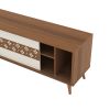 63 Inch Door Wooden Entertainment TV Stand with 3 Open Compartments, Brown