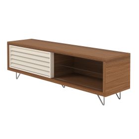 71 Inch Door Wooden Entertainment TV Stand with 2 Open Compartments, Brown - UPT-225281
