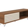 71 Inch Door Wooden Entertainment TV Stand with 2 Open Compartments, Brown - UPT-225281