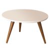 24 Inch Round Wooden Coffee Table with Splayed Legs, White and Brown