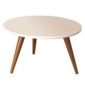 24 Inch Round Wooden Coffee Table with Splayed Legs, White and Brown
