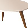 24 Inch Round Wooden Coffee Table with Splayed Legs, White and Brown