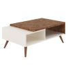 Two Tone Wooden Coffee Table with splayed legs & storage Shelf, White and Brown