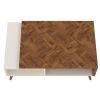 Two Tone Wooden Coffee Table with splayed legs & storage Shelf, White and Brown