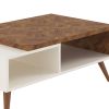 Two Tone Wooden Coffee Table with splayed legs & storage Shelf, White and Brown