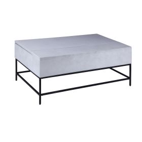 45 Inch Rectangular Mango Wood Coffee Table, Lift Top Storage, Iron Frame, White, Black