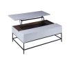 45 Inch Rectangular Mango Wood Coffee Table, Lift Top Storage, Iron Frame, White, Black