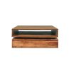 32 Inch Handcrafted Square Acacia Wood Coffee Table, Staggered Block Design, Swivel Cubby and Drawer, Brown