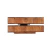 32 Inch Handcrafted Square Acacia Wood Coffee Table, Staggered Block Design, Swivel Cubby and Drawer, Brown