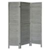 67 Inch Paulownia Wood Panel Divider Screen, Shutter Design, 3 Panels, Distressed Gray