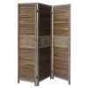 67 Inch Paulownia Wood Panel Divider Screen, Shutter Design, 3 Panels, Distressed Brown