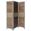 67 Inch Paulownia Wood Panel Divider Screen, Shutter Design, 3 Panels, Distressed Brown