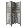 67 Inch Paulownia Wood Panel Divider Screen, Shutter Design, 3 Panels, Gray Stripes