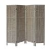 67 Inch Paulownia Wood 4 Panel Divider Screen, Woven Willow Design, Light Brown