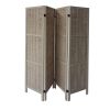 67 Inch Paulownia Wood 4 Panel Divider Screen, Woven Willow Design, Light Brown