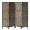 67 Inch Paulownia Wood Panel Divider Screen, Grain Details, Handcrafted, Rustic Brown