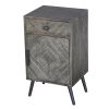 Shon 26 Inch Chevron Pattern Wood Bedside Nightstand, 1 Cabinet Door, 1 Drawer, Distressed Gray