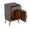 Shon 26 Inch Chevron Pattern Wood Bedside Nightstand, 1 Cabinet Door, 1 Drawer, Distressed Gray