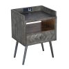 Shon 25 Inch Raised Top Wood End Side Table Nightstand with USB, Power Outlet, Distressed Gray