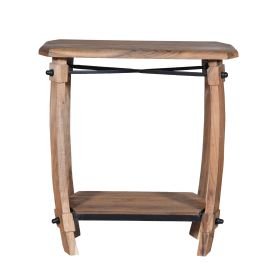 Ken 25 Inch Retro Rectangular Live Edge Acacia Wood Side End Accent Table with Bottom Shelf, Natural Brown