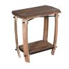 Ken 25 Inch Retro Rectangular Live Edge Acacia Wood Side End Accent Table with Bottom Shelf, Natural Brown