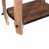 Ken 25 Inch Retro Rectangular Live Edge Acacia Wood Side End Accent Table with Bottom Shelf, Natural Brown