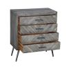 Shon 33 Inch Chevron Pattern Wood 4 Drawer Accent Dresser Chest with Angled Metal Legs, Distressed Gray