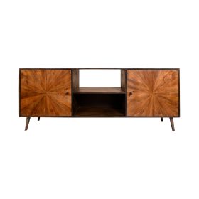 Jag 65 Inch Mango Wood TV Media Entertainment Center, 2 Doors, Brown