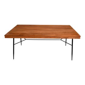69 Inch Handcrafted Industrial Design Dining Table, Acacia Wood Top, Metal Legs, Black and Brown