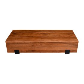 45 Inch Vesavi Handcrafted Rectangular Acacia Wood Coffee Table, Industrial Metal Sled Base, Brown and Black