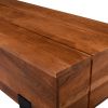 45 Inch Vesavi Handcrafted Rectangular Acacia Wood Coffee Table, Industrial Metal Sled Base, Brown and Black