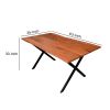 Byron 63 Inch Handcrafted Live Edge Acacia Wood Dining Table, X Shaped Metal Legs, Brown and Black