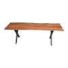 Byron 55 Inch Handcrafted Live Edge Acacia Wood Dining Bench, X Shaped Metal Legs, Brown and Black
